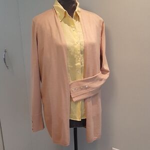 2 BDL💛LL BEAN Yellow LINEN BLOUSE SZ M➕🤎CYRUS Beige Knit CARDI SZ L